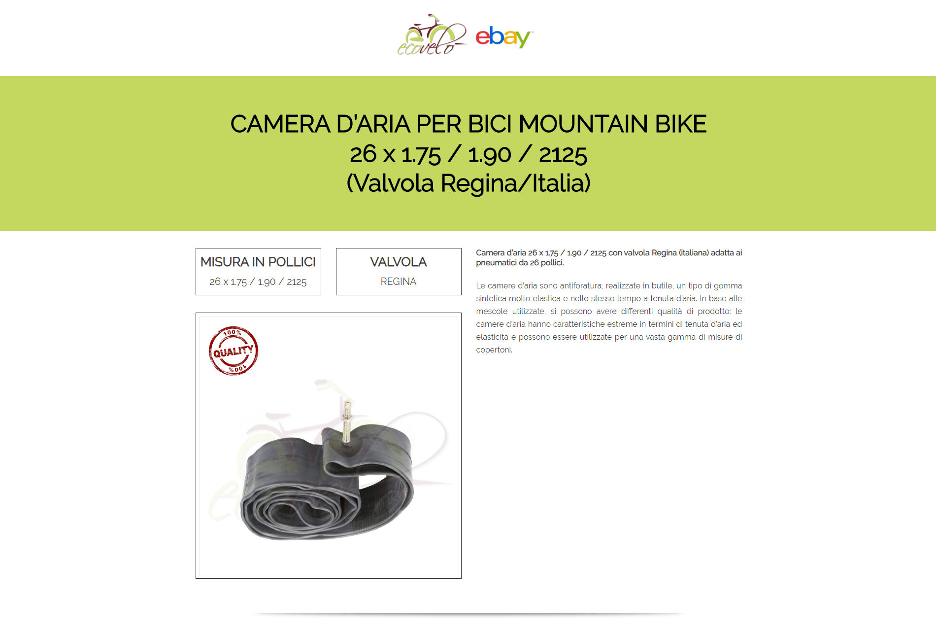 2 CAMERE D/'ARIA 26x1.75//1.90//2125 VALVOLA REGINA ITALIANA BICI MOUNTAIN BIKE